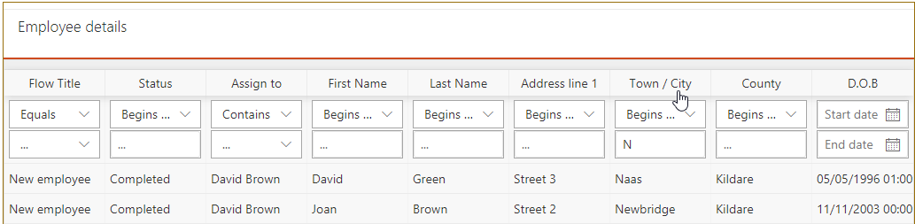 Tabular report with filter applied