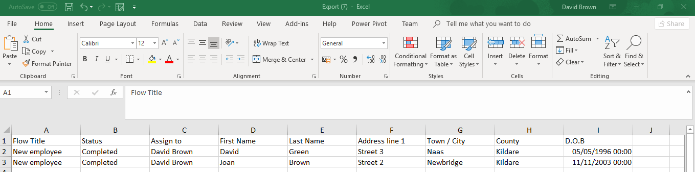Excel workbook export