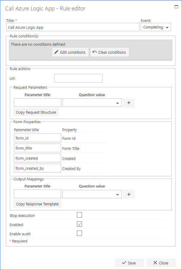 FlowForma Connect business rule