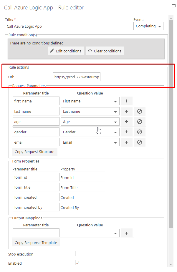 Url pasted into business rule
