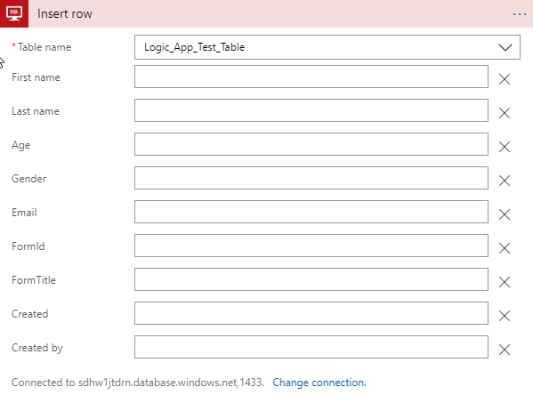 Table columns shown as parameters