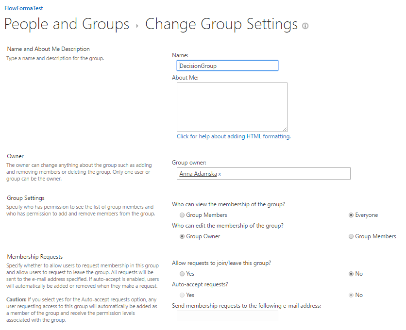 Decision group settings