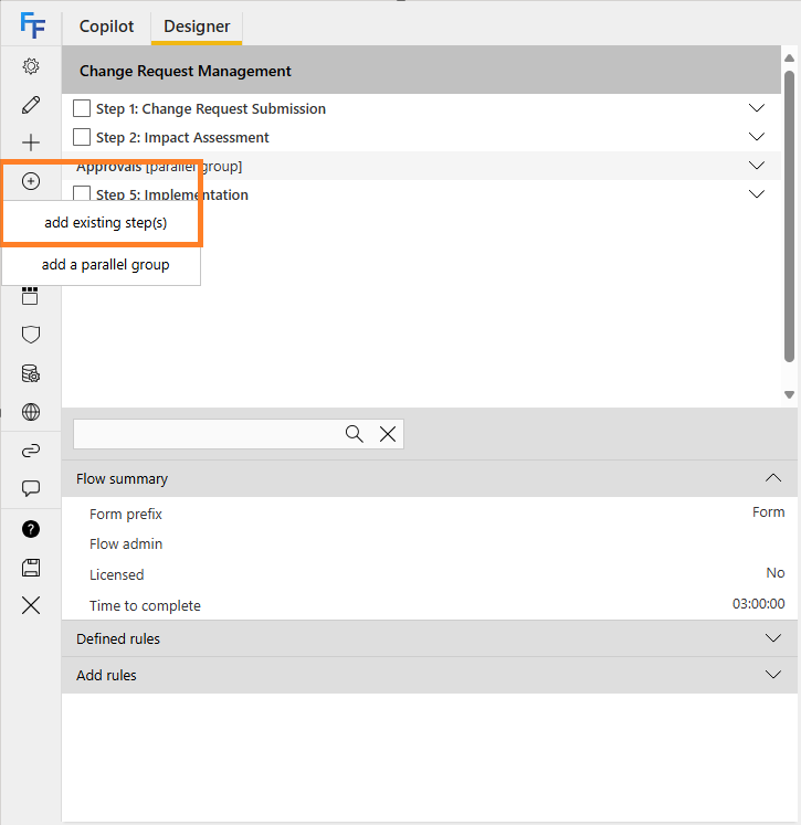 Add existing steps option in the flow designer