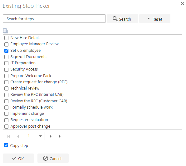 Select existing steps dialog