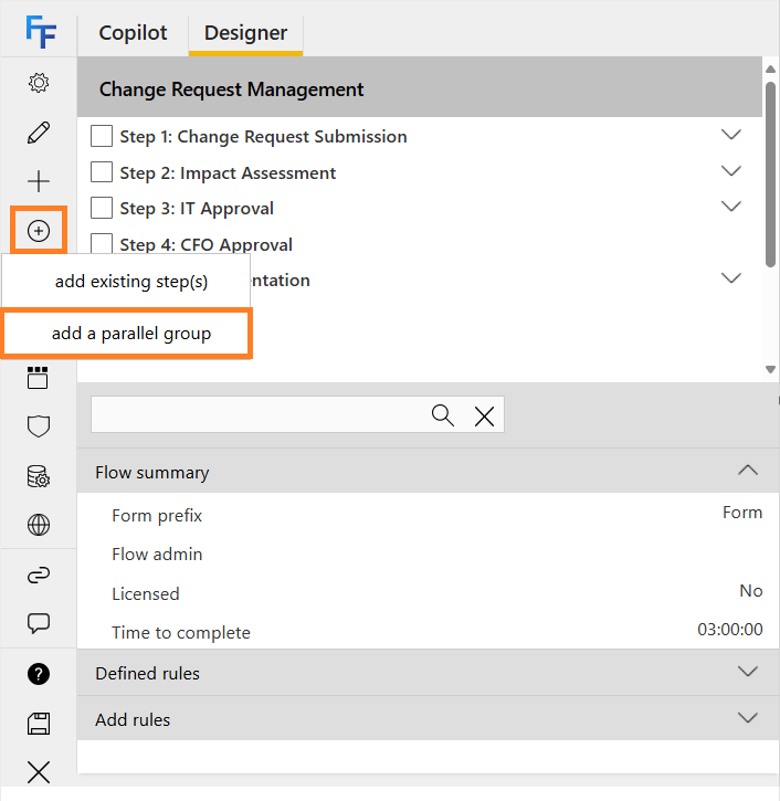 Add a parallel group menu