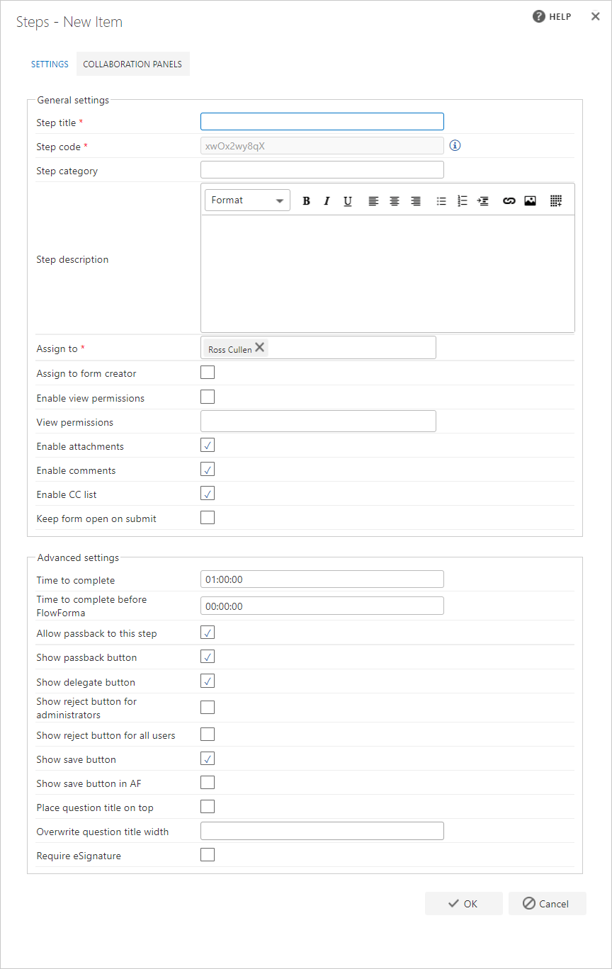 Step settings editor