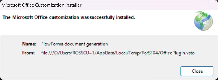 The plugin installation complete message