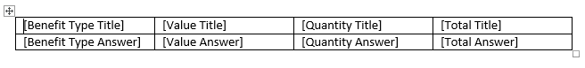 A repeating table in the document template