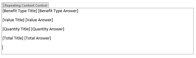 A repeating section in the document template