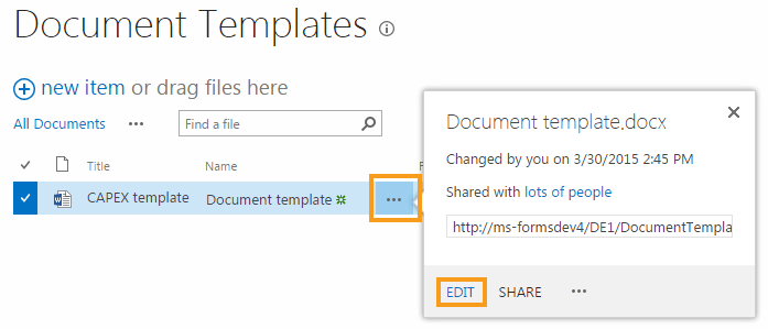 Opening a document template in edit mode