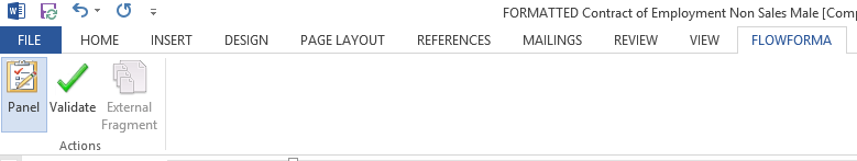 The Panel, Validate, and External fragment icons