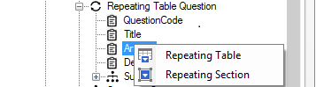 Repeating table and Repeating section options