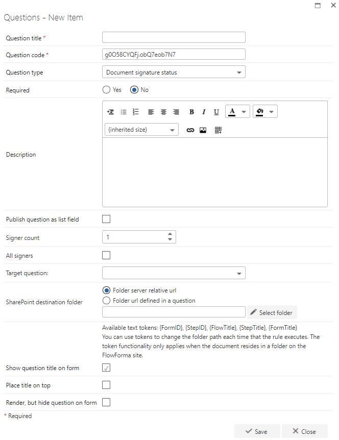 Document signature status question configuration