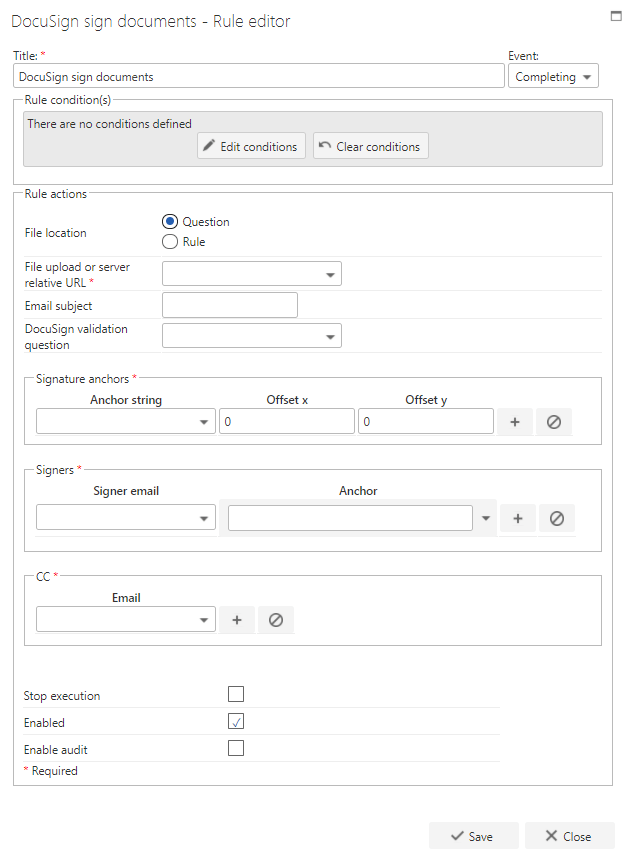 DocuSign sign document rule configuration