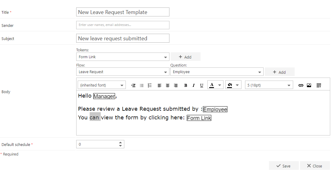 Completed email template