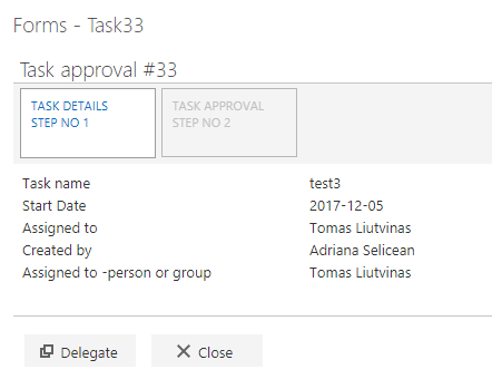 Form with values from the task list item