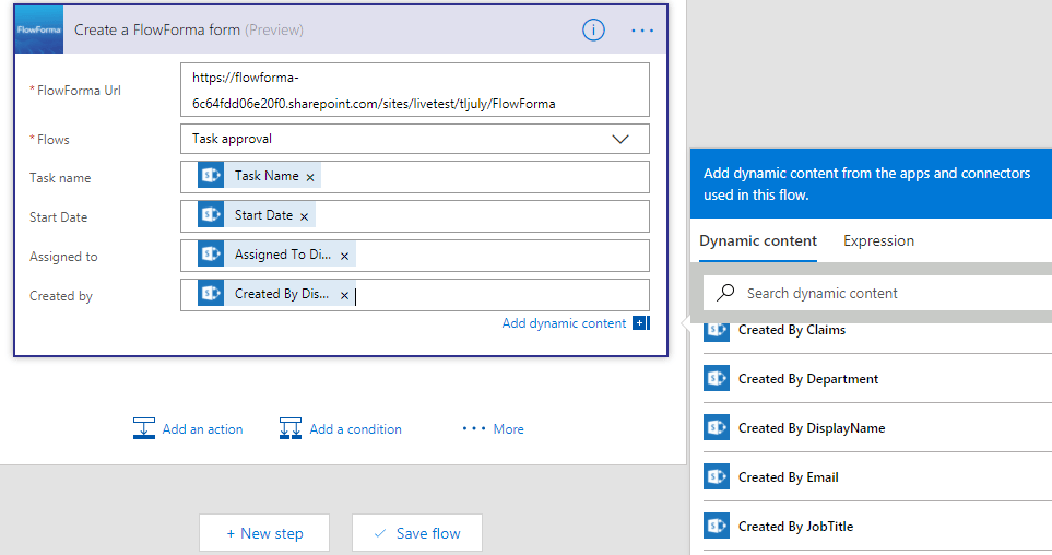 Populate fields from dynamic content