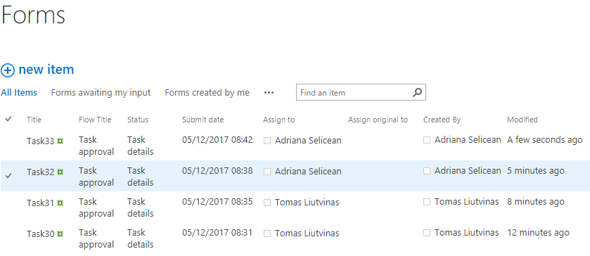 Forms created by the connection user