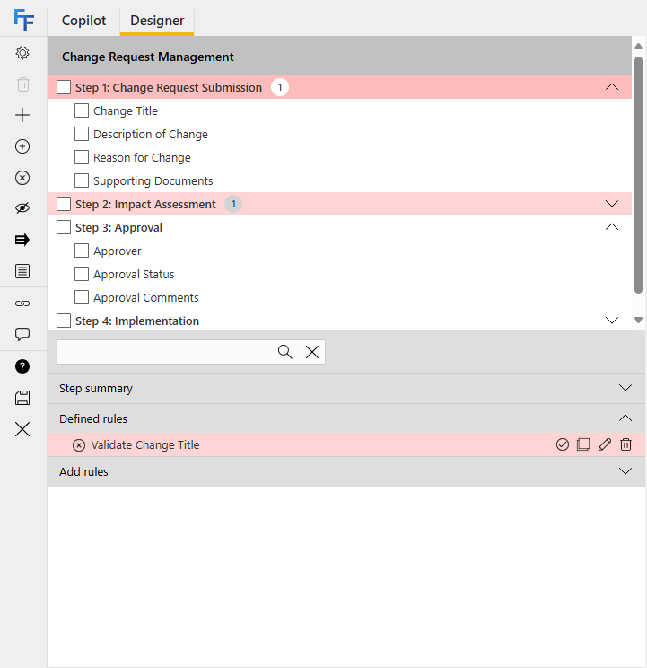 Highlighted nodes showing the location of validation issues