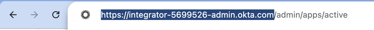 Browser address bar showing the Okta URL with the base domain highlighted before /admin