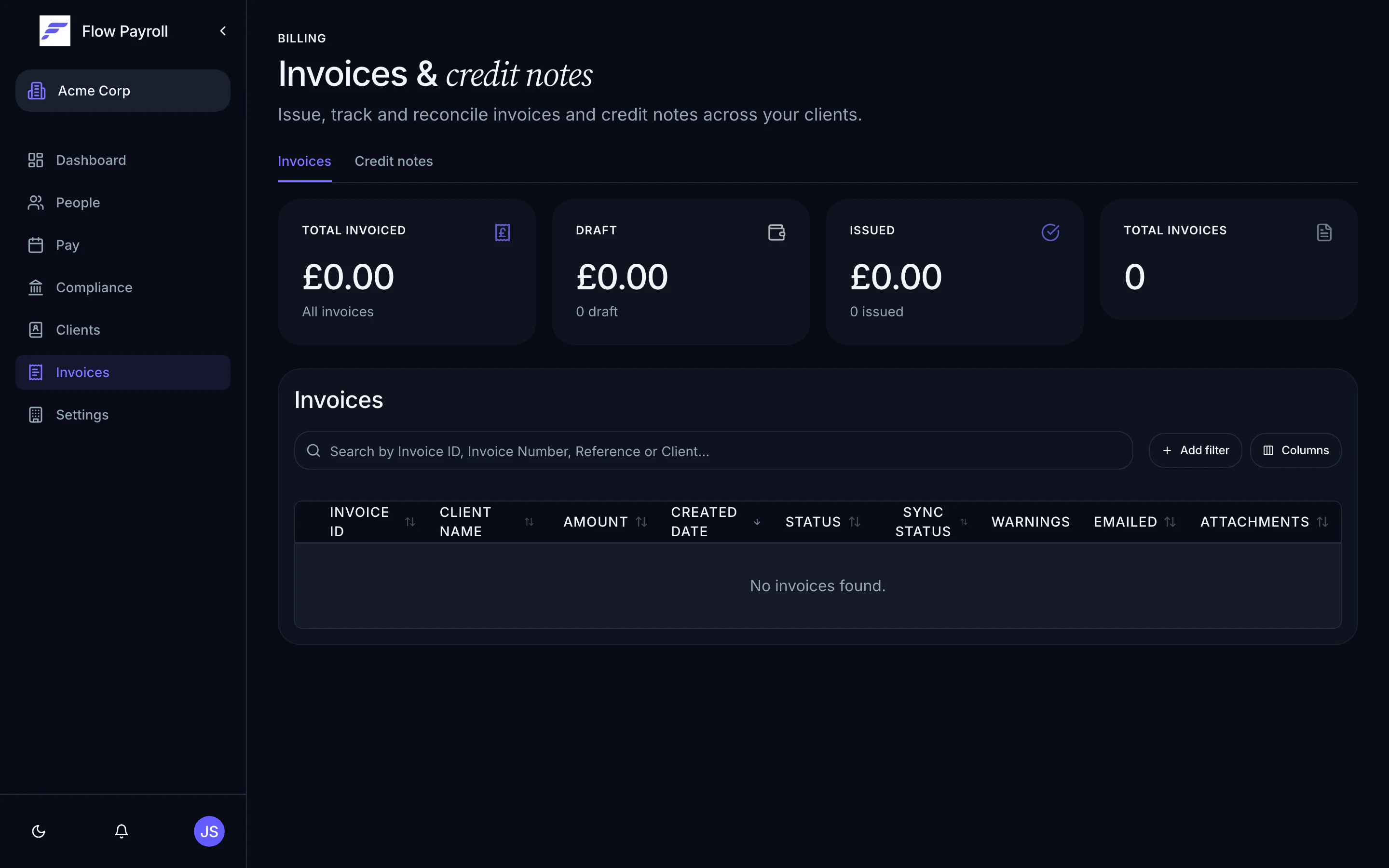 Invoices list