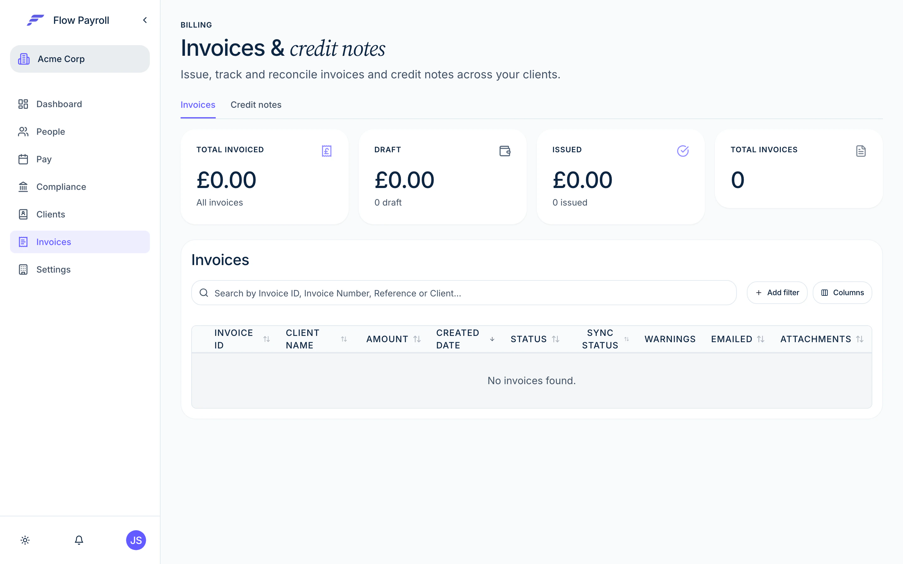 Invoices list