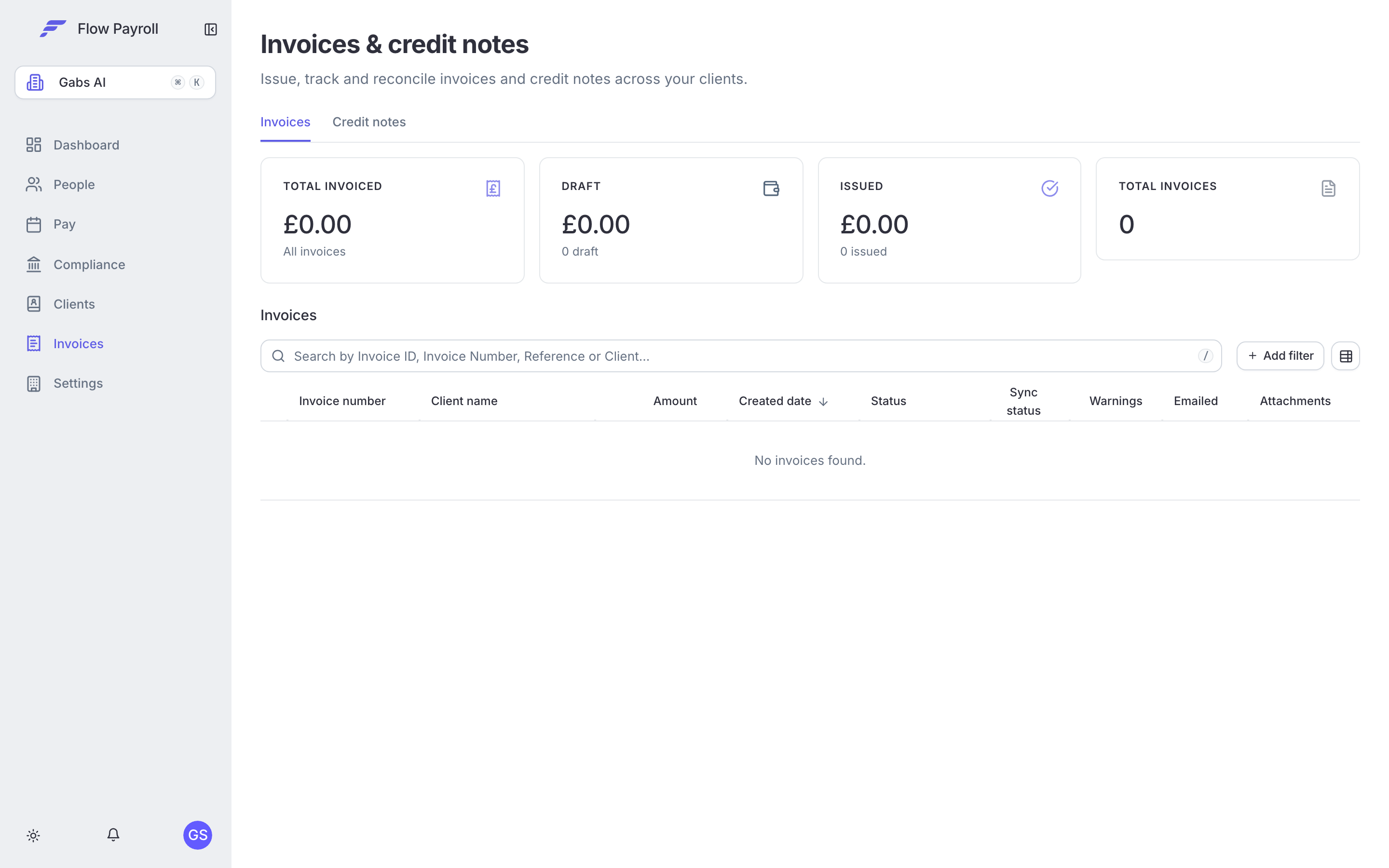 Invoices list