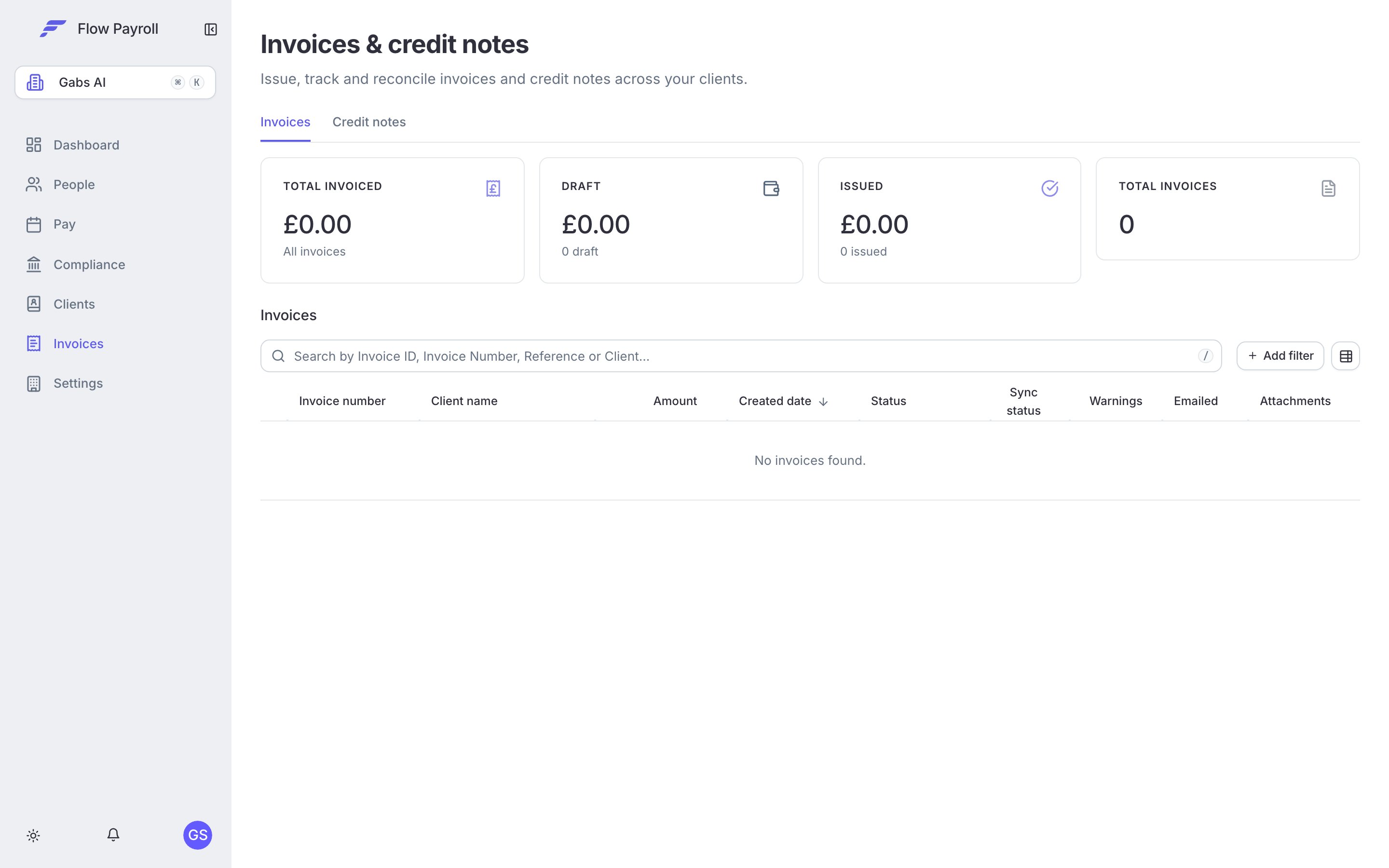 Invoices list