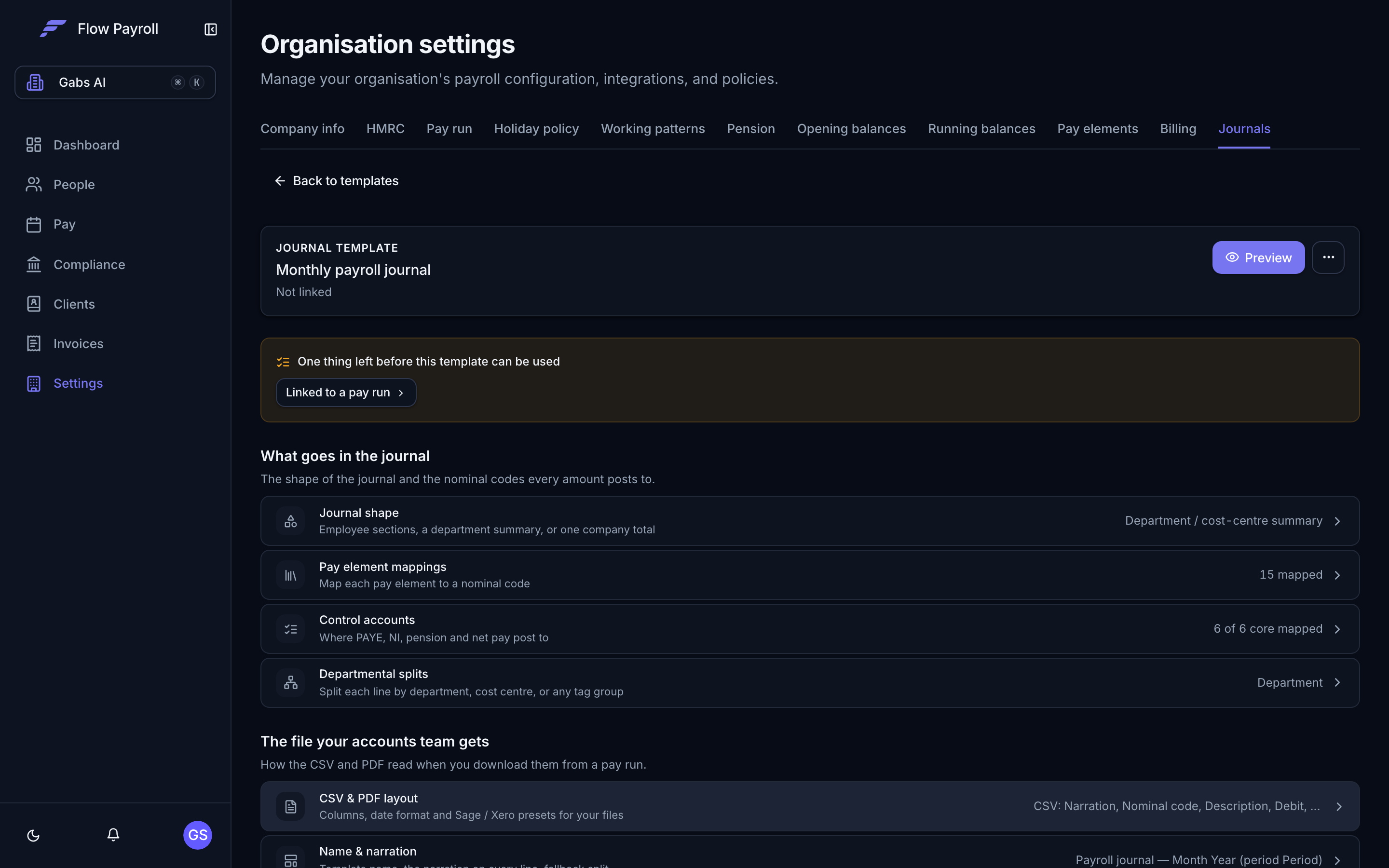 A journal template showing all configurable sections