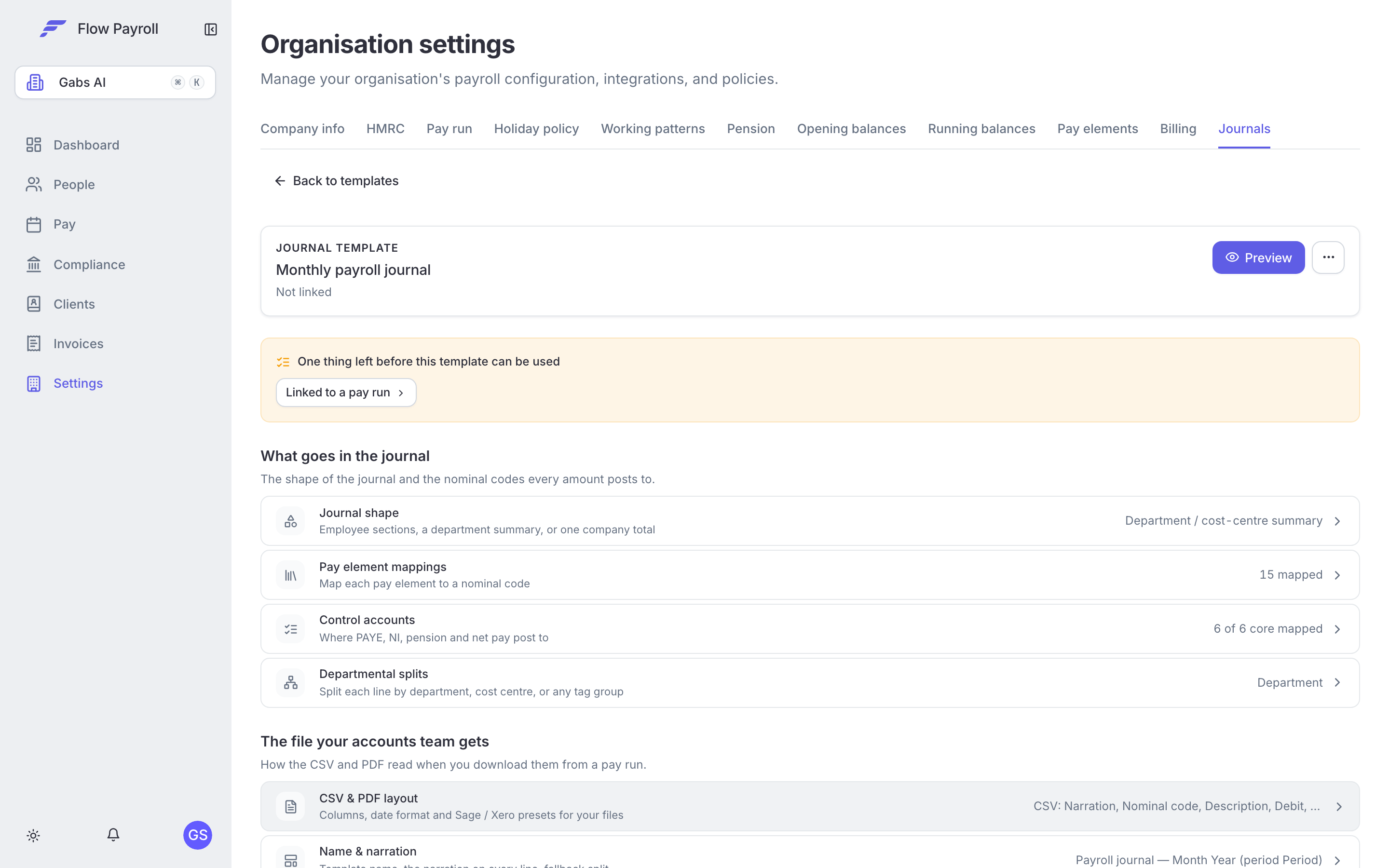 A journal template showing all configurable sections