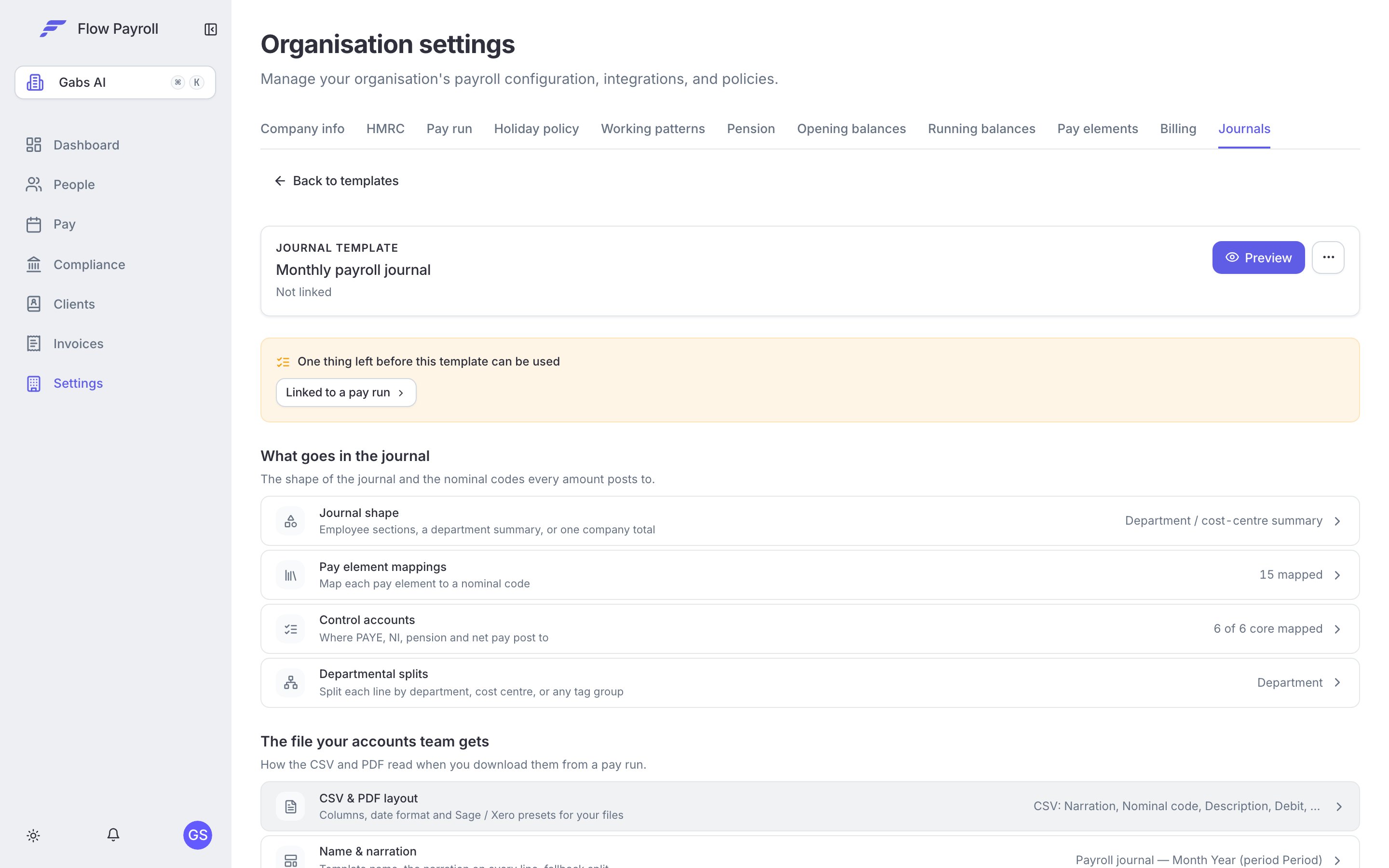A journal template showing all configurable sections