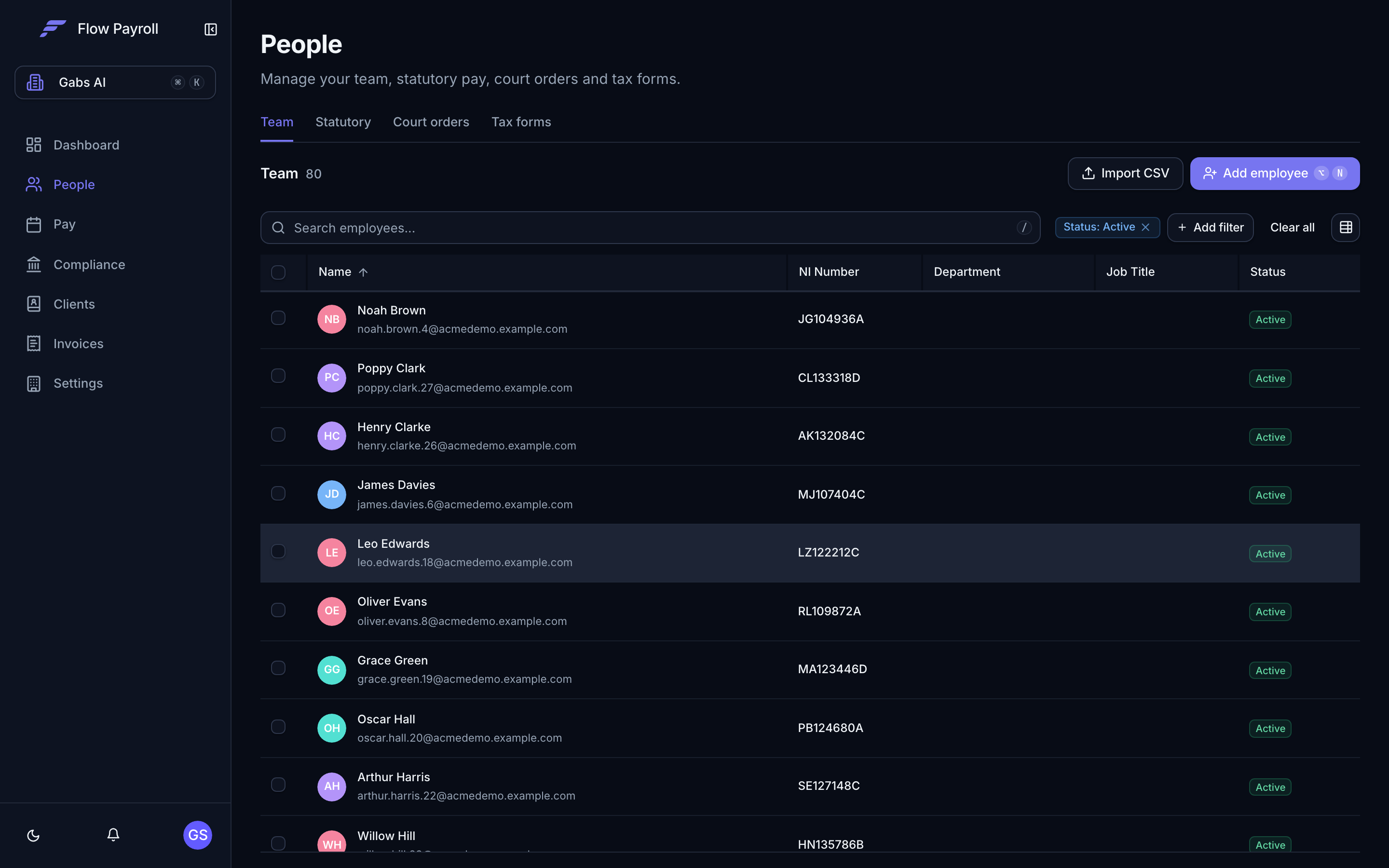 People section — team list