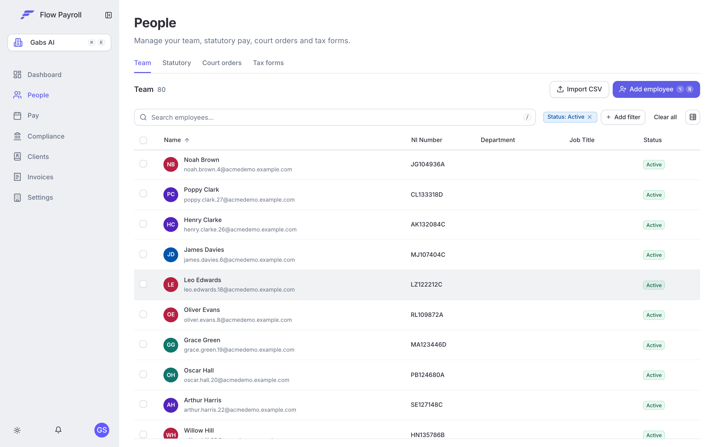 People section — team list