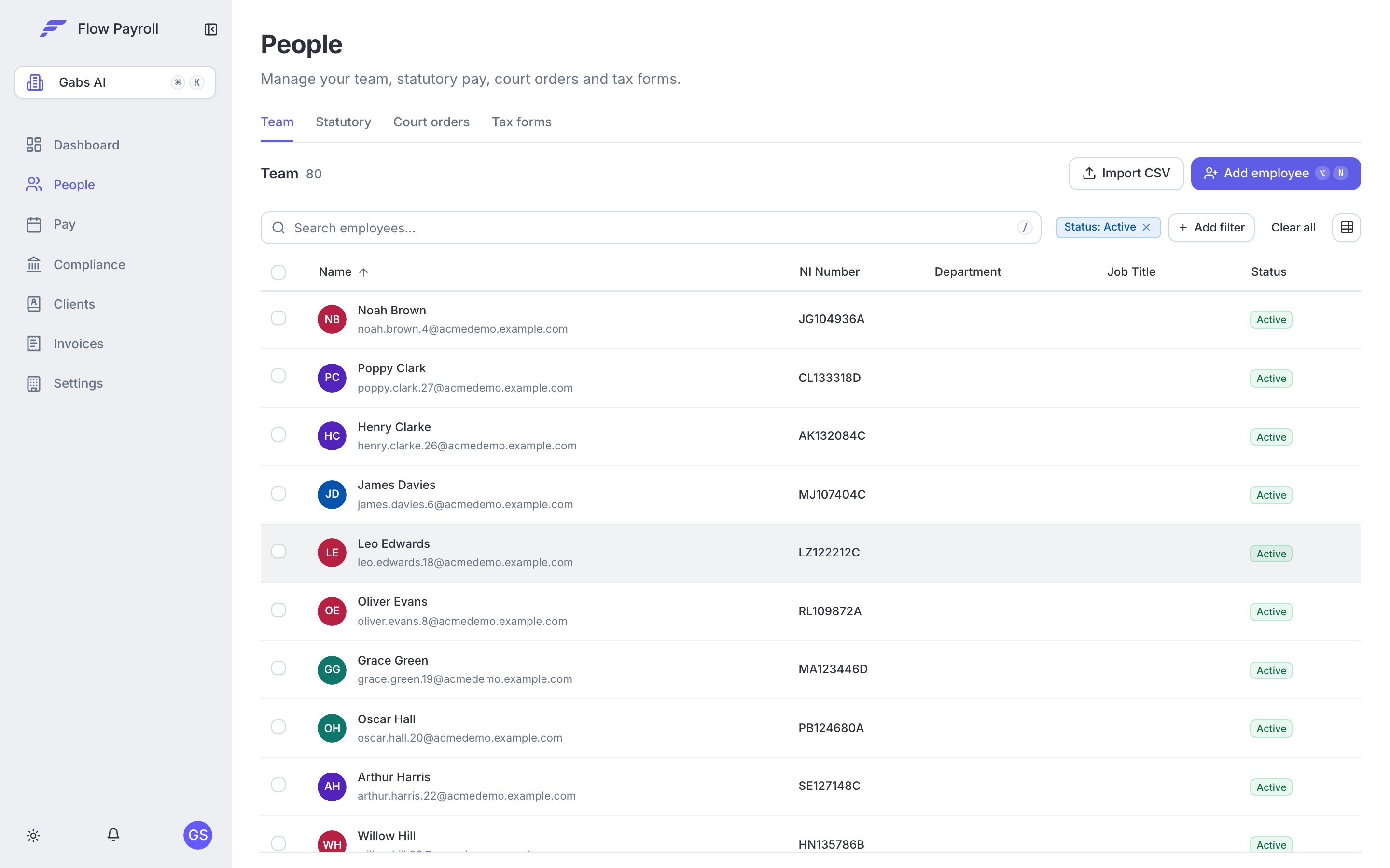 People section — team list