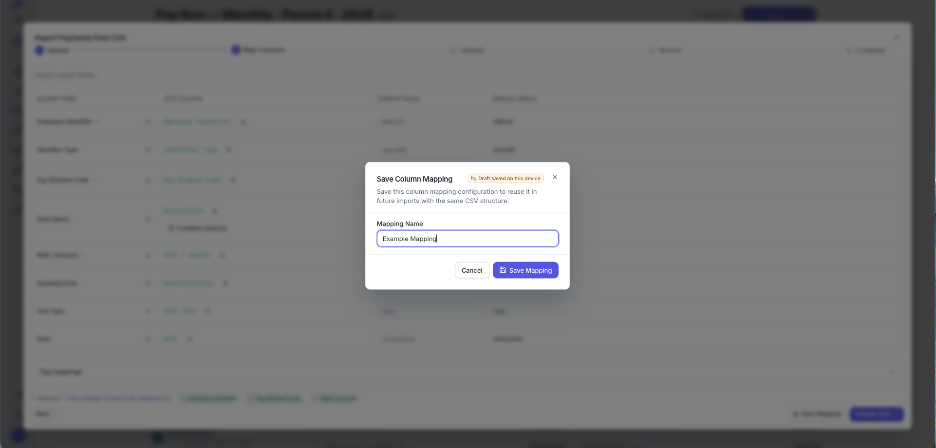 Save Column Mapping dialog