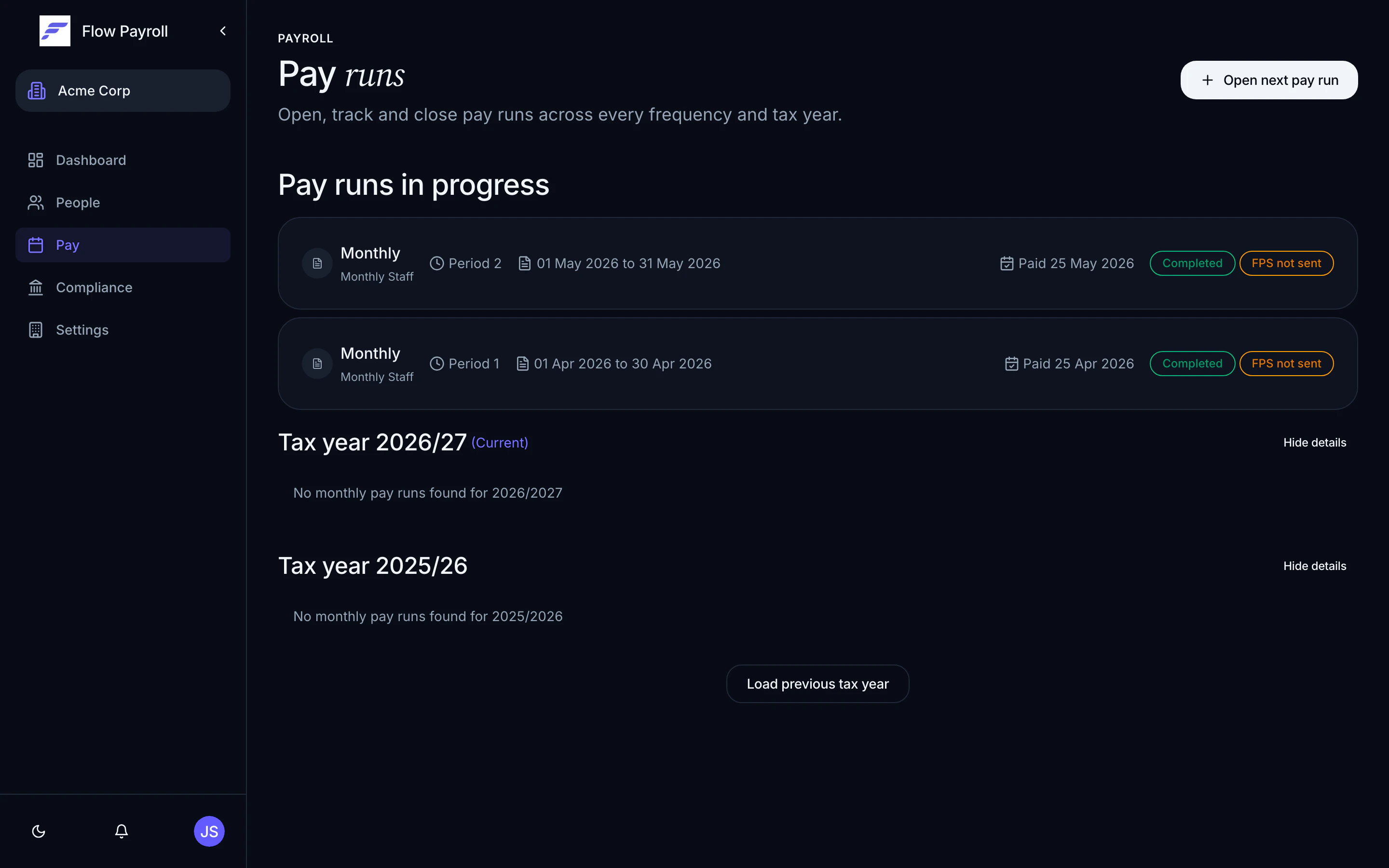 Pay runs in progress