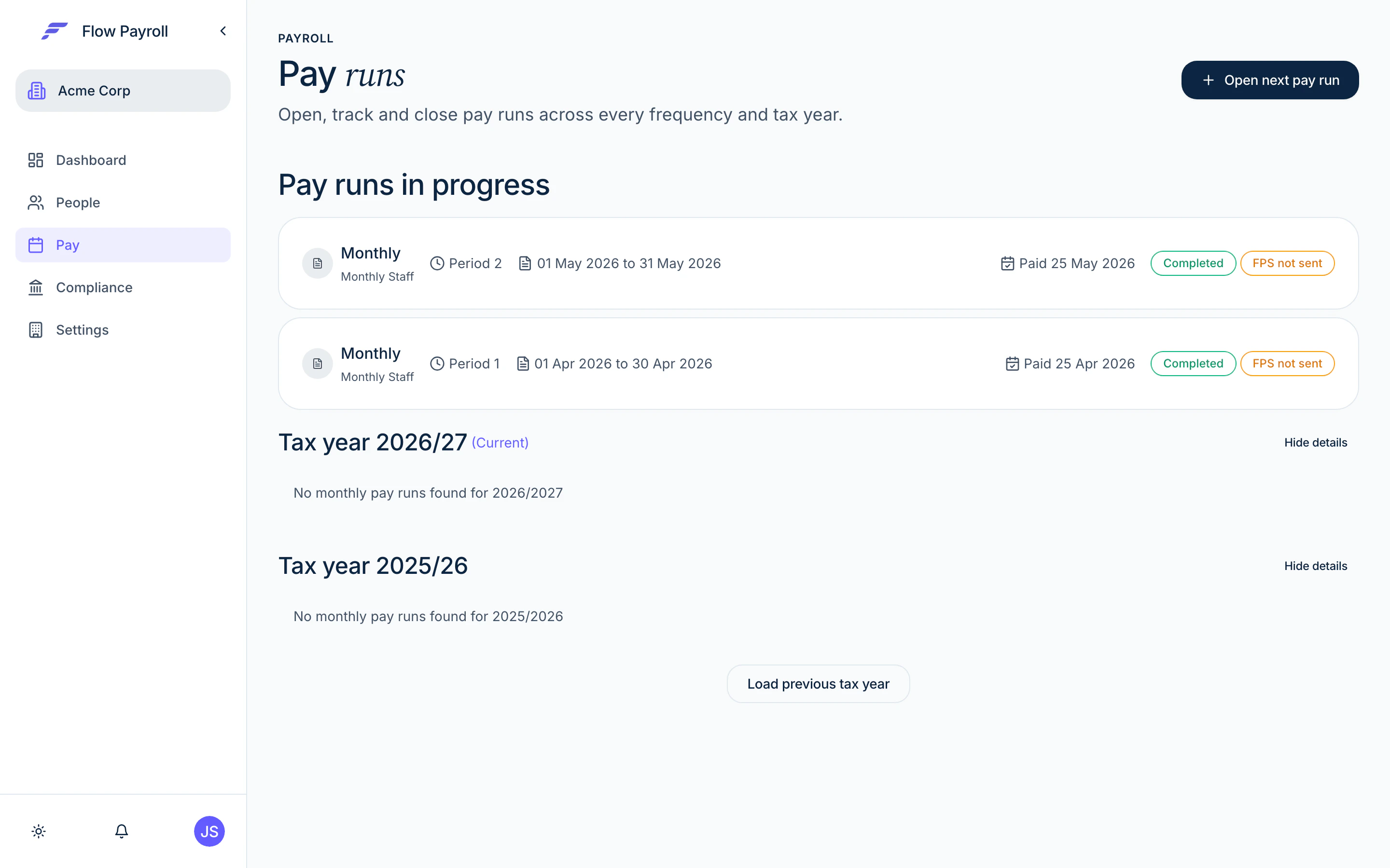Pay runs in progress