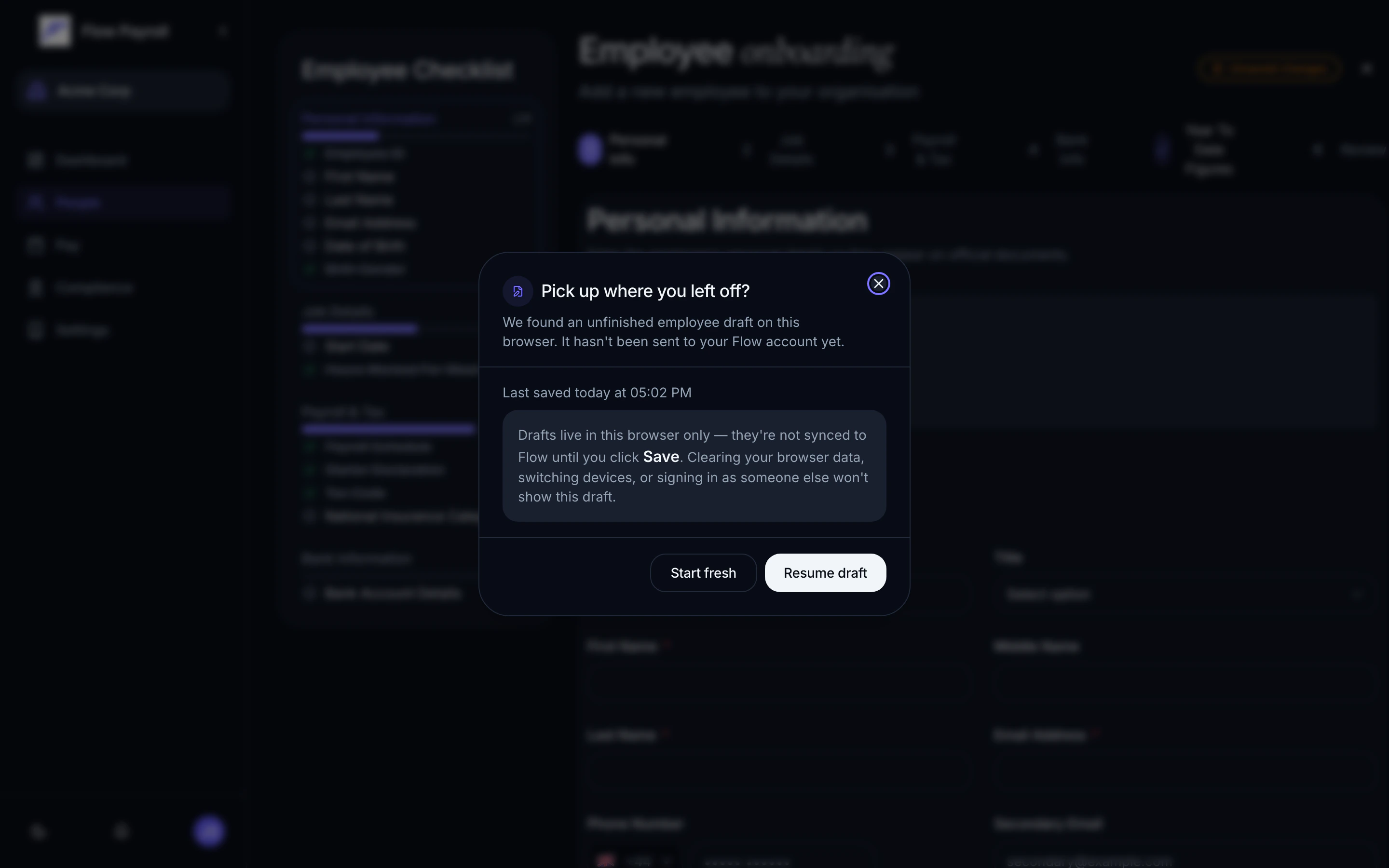 Employee onboarding wizard