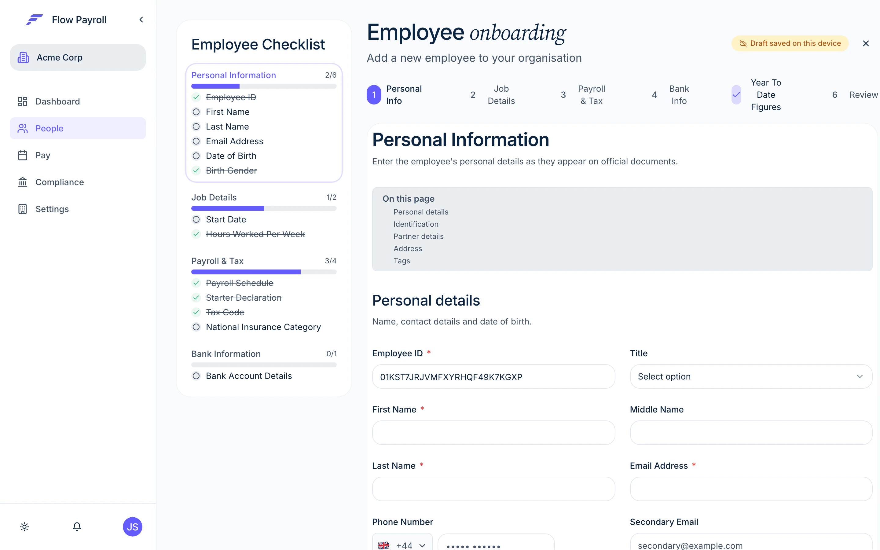 Employee onboarding wizard