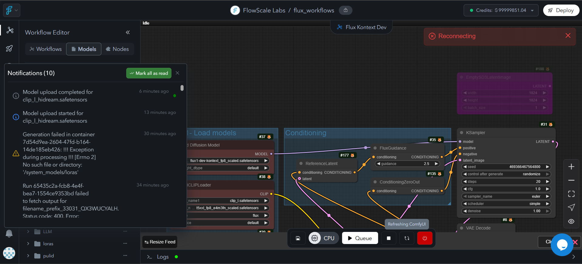 Workspace refresh interface showing model synchronization and workspace update controls