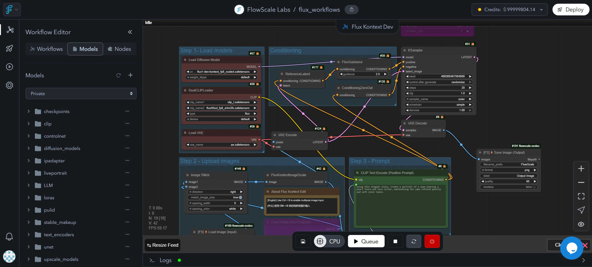 Dedicated models management page showing folder structure, uploaded models list, storage usage, and organization tools. Clean file browser-style interface with model metadata