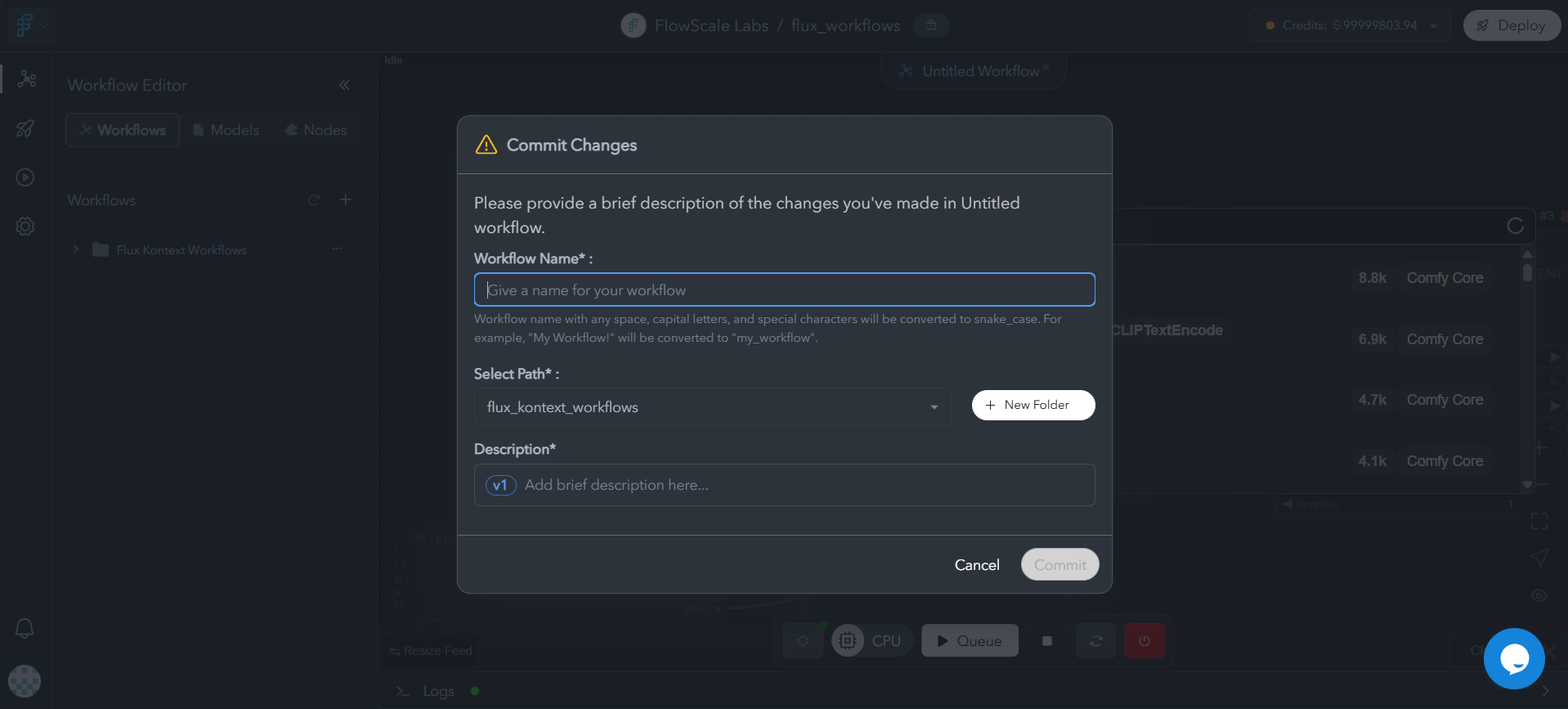 Click Save in the actions bar and provide a descriptive commit message