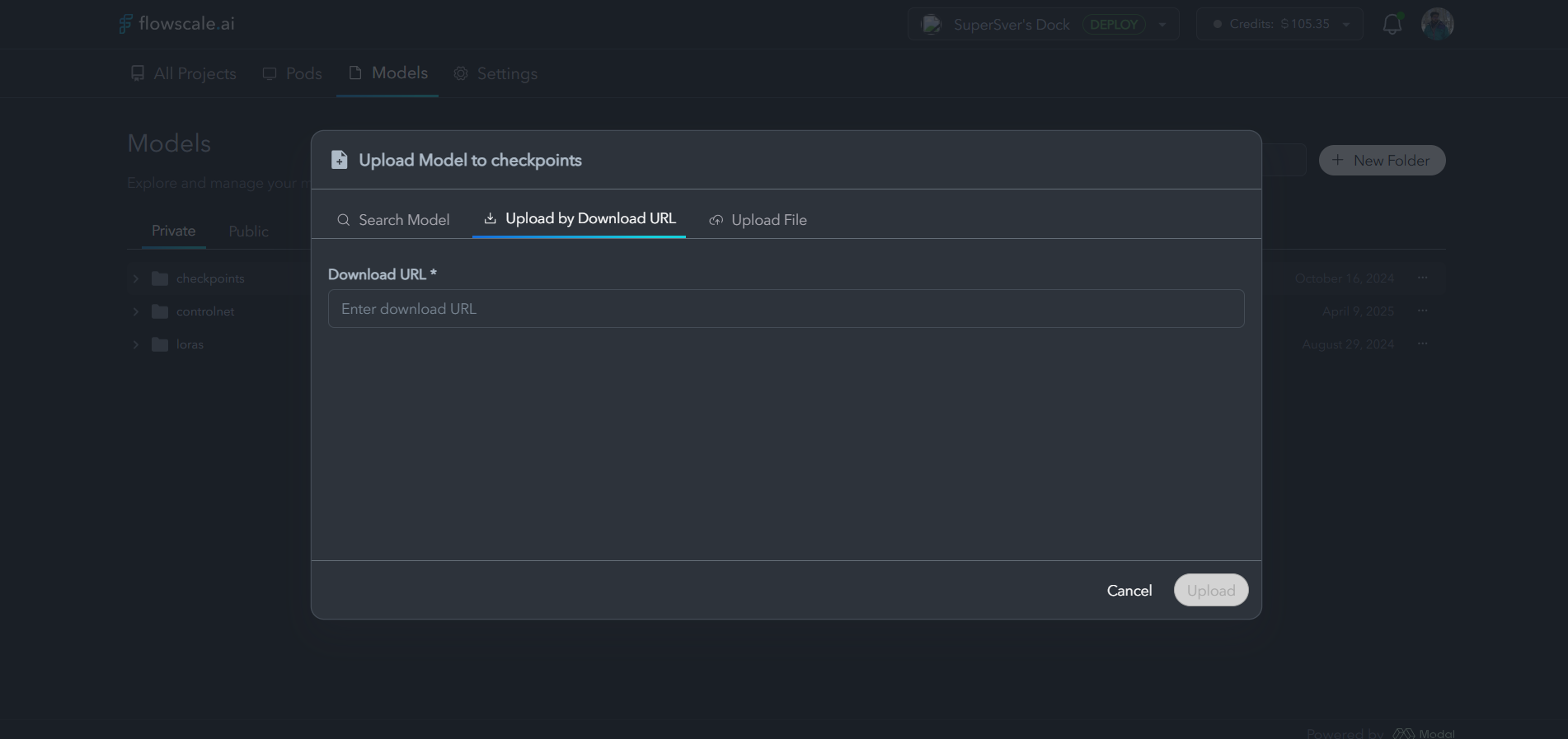 upload model by URL interface