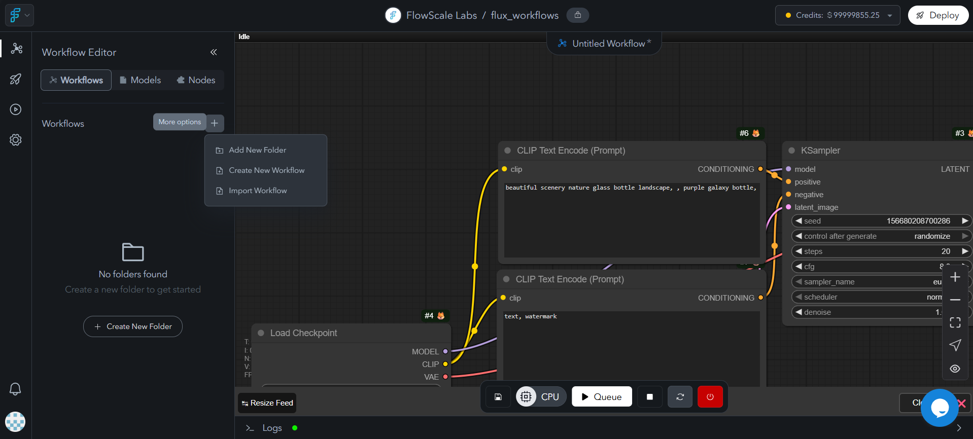 Interface for creating new workflows showing template options, starting configurations, and workflow initialization process