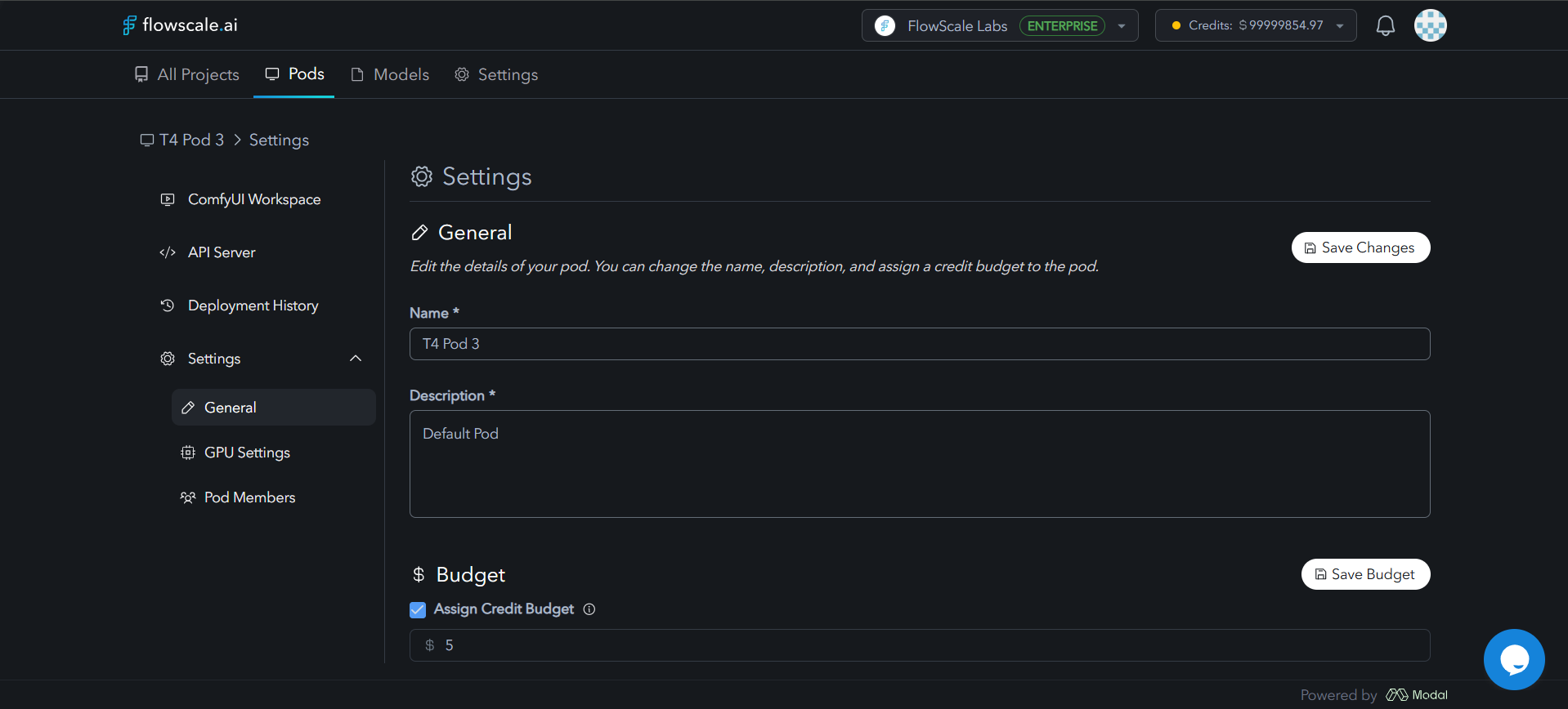 Pod configuration interface showing GPU selection, resource allocation, and performance settings with clear options and recommendations