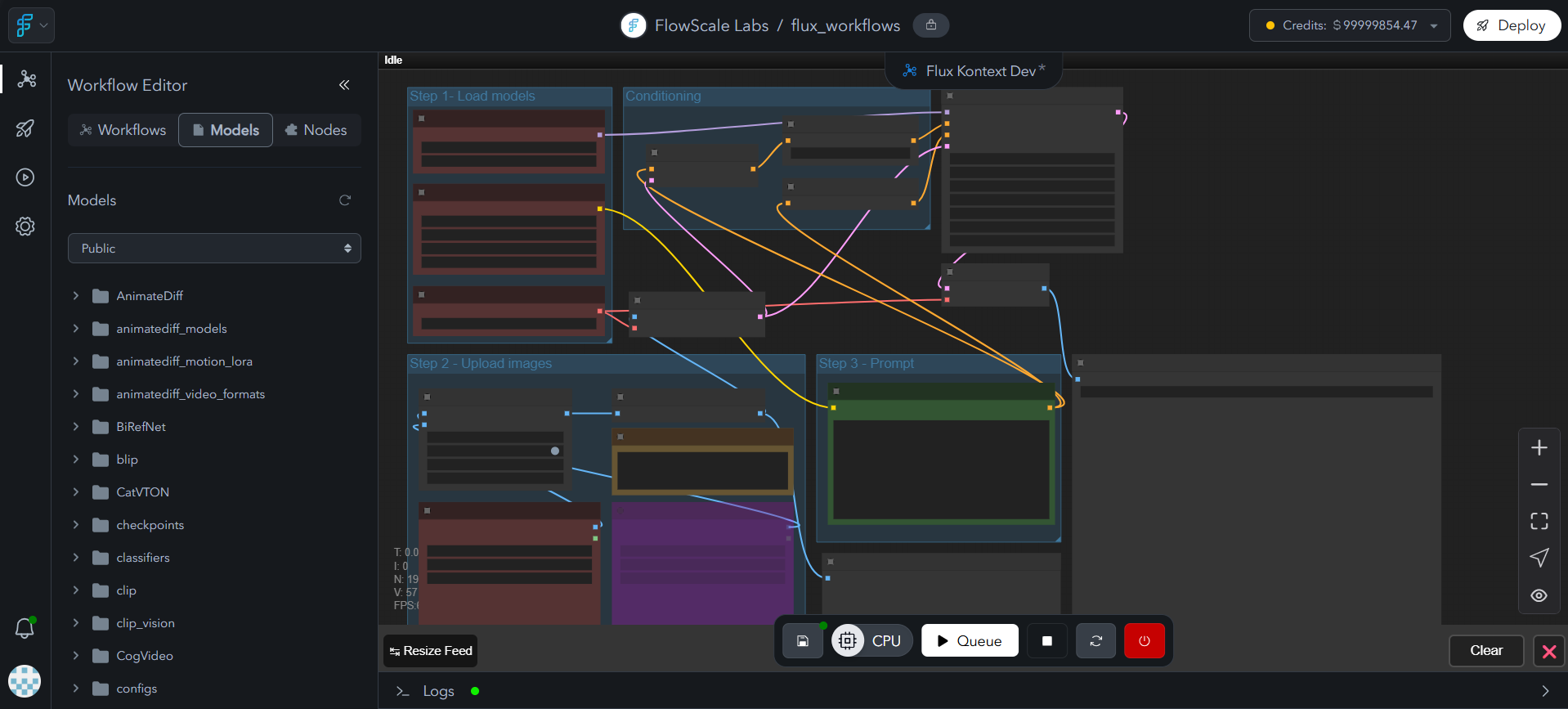 Navigation interface highlighting the models tab location within the FlowScale application with clear breadcrumb and menu structure