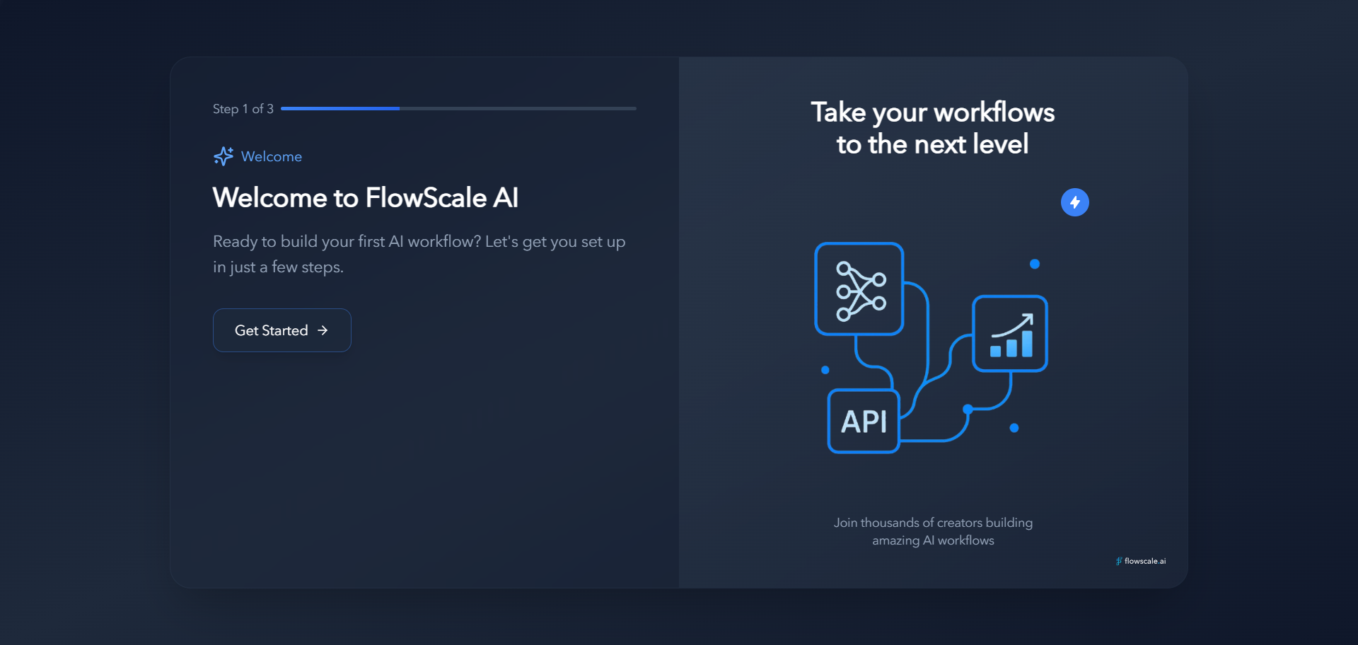 New onboarding interface with step-by-step guidance