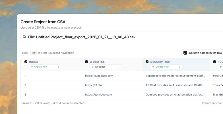 CSV upload dialog showing column mapping