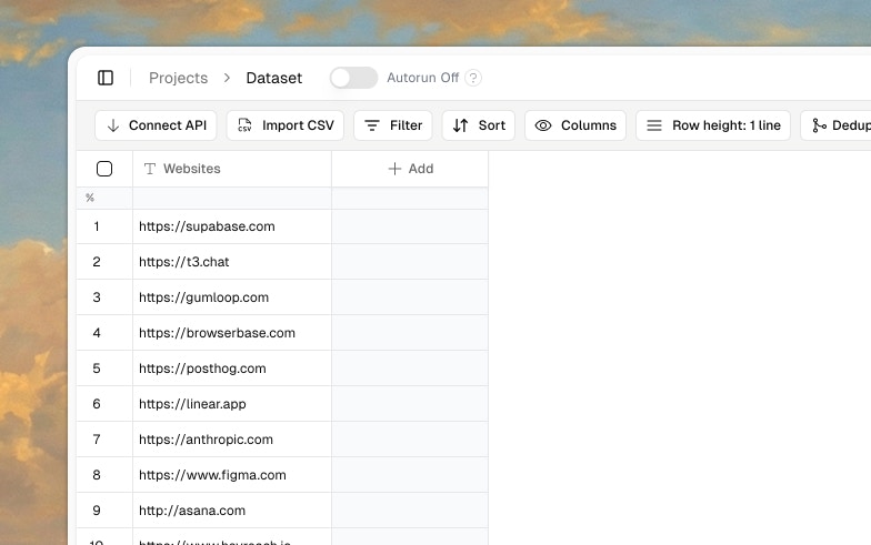 Empty Fluar project with columns defined