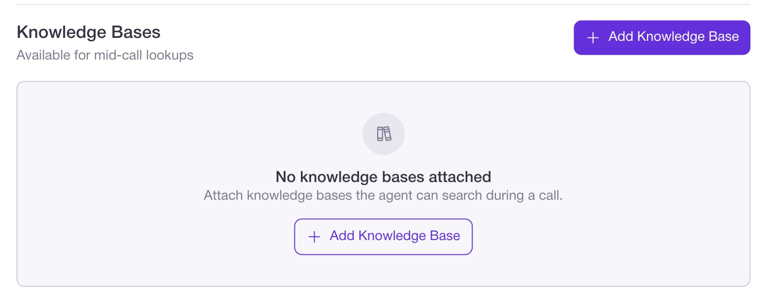 The Knowledge Bases section on the agent's Data tab, with an Add Knowledge Base button, rather than a chip under Choose Skills
